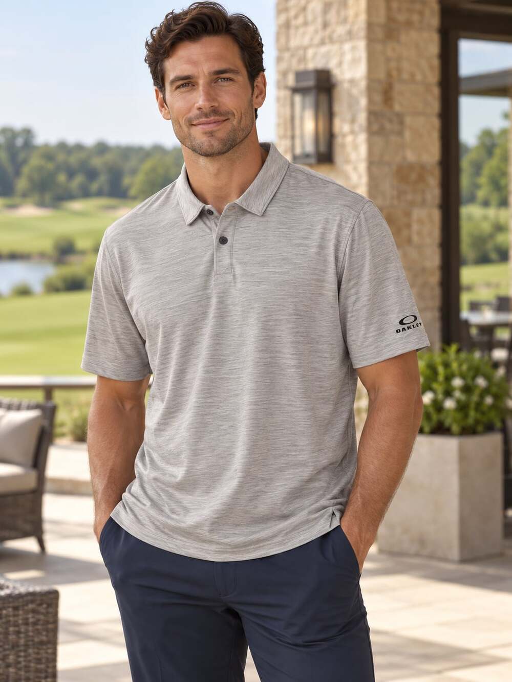 Oakley Hydrolix Gray Heather Regular Fit Men's Polo Shirt 2XL